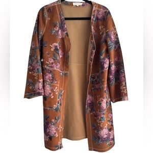 Solitaire by Ravi Khosla Faux Suede Floral Duster Cardigan Size Medium